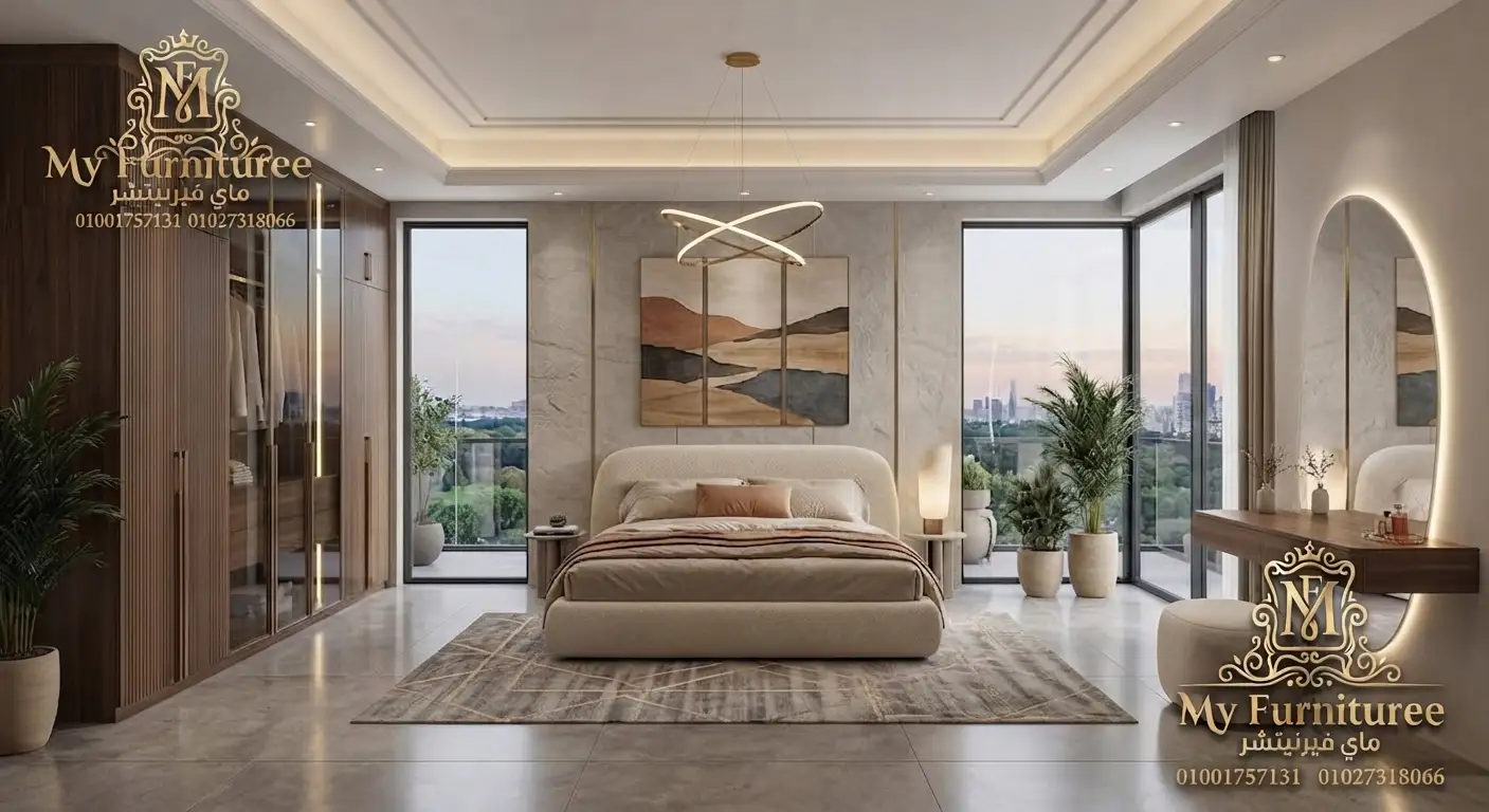 غرف نوم مودرن 2028: أحدث التصميمات والأفكار العصرية للمنزل الأنيق 15 غرفة نوم مودرن ترابي وبيج كاملة سرير ودولاب وتسريحة دائرية - فخر الصناعة الدمياطية ماى فيرنيتشر