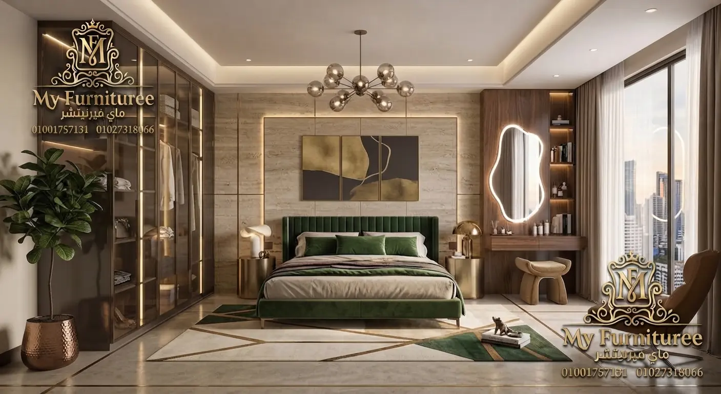 غرف نوم مودرن 2028: أحدث التصميمات والأفكار العصرية للمنزل الأنيق 35 غرفة نوم مودرن أخضر زمردي فاخرة كاملة سرير ودولاب وتسريحة - فخر الصناعة الدمياطية ماى فيرنيتشر